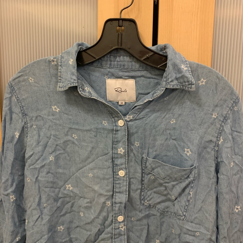 Rails Chambray With Star Print Button Down Shirt … - image 4